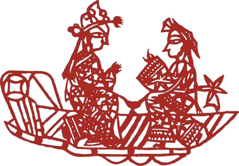 中国风中式传统喜庆民俗人物动物窗花剪纸插画边框AI矢量PNG素材【2212】